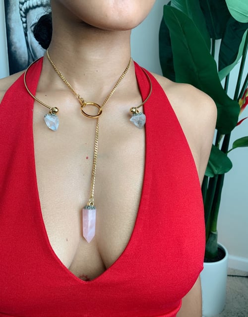 Image of DROP TOP • Convertible Lariat Necklace | Rose Quartz
