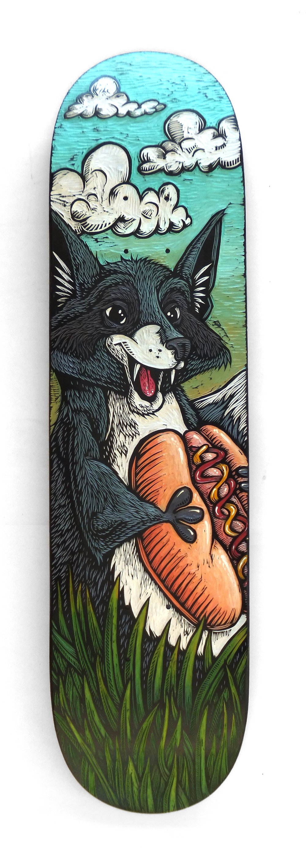 A Raccoon and a Hotdog Skatedeck **FREE SHIPPING**