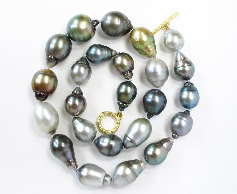 Image of Tahitian Pearl Multi Baroque Necklace Bamboo Toggle