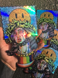 Image 3 of Trippin' Jesus Holographic Sticker - HUGE 