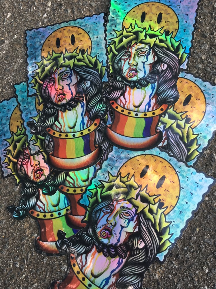 Image of Trippin' Jesus Holographic Sticker - HUGE 