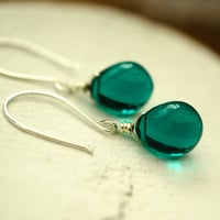 Image 3 of Teal glass earrings