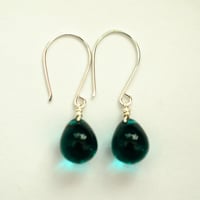 Image 4 of Teal glass earrings
