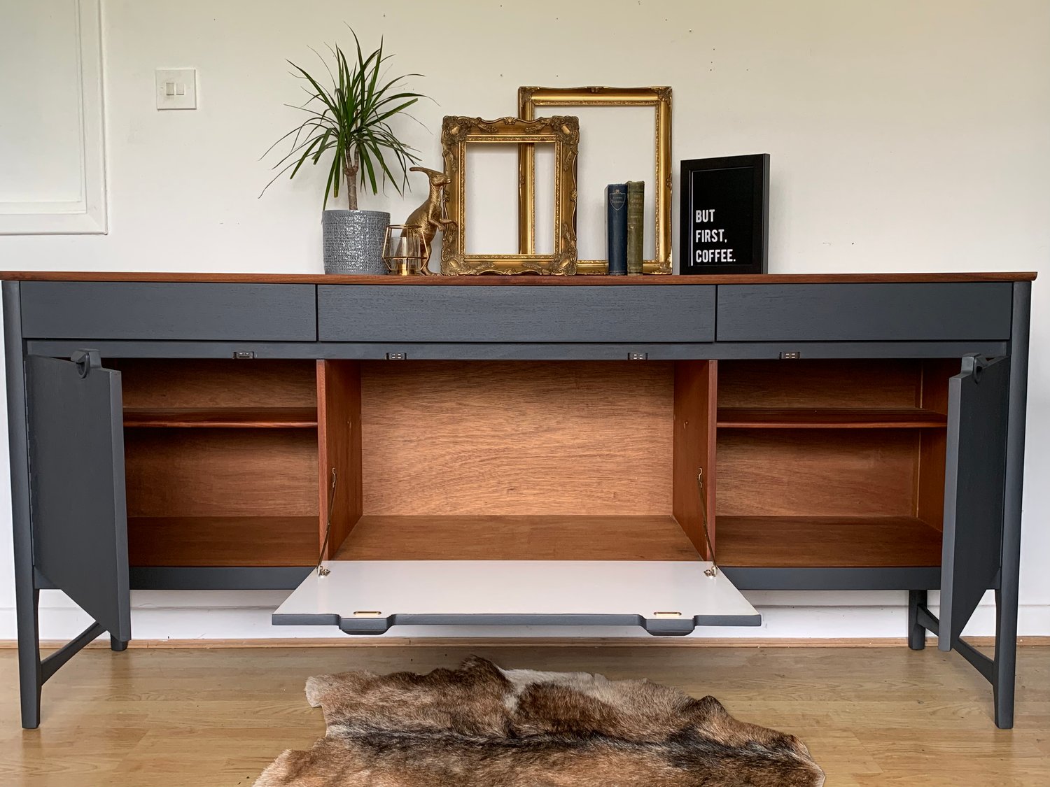 Image of Nathan Caspian teak dark grey sideboard 