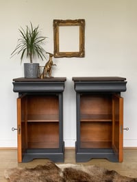 Image 3 of A pair of stunning dark grey solid wooden bedside tables with key.