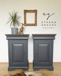 Image 1 of A pair of stunning dark grey solid wooden bedside tables with key.