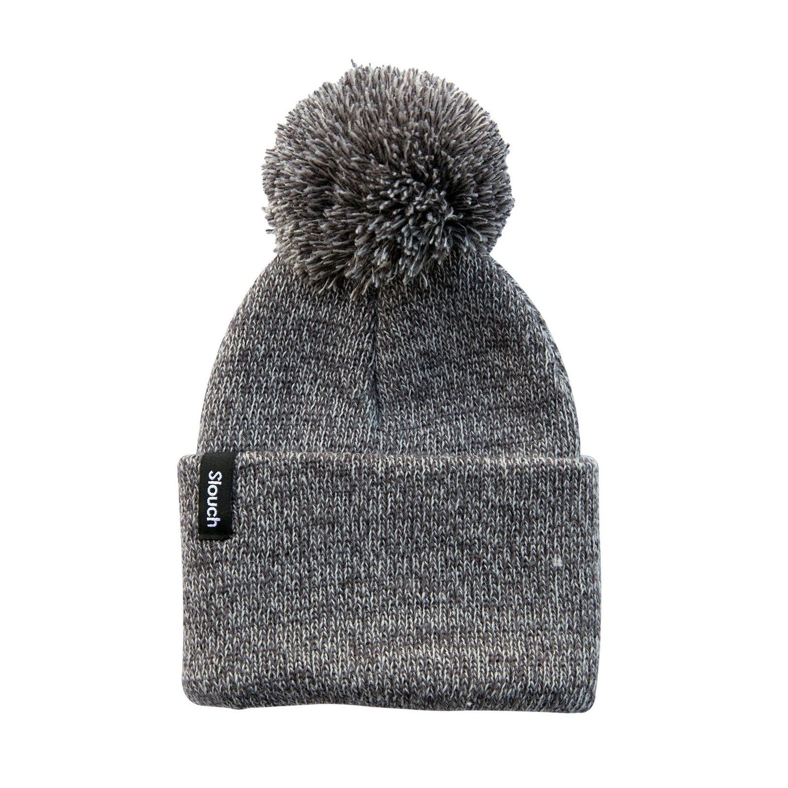 Heather Gray Knit Cuff Beanie w/ Pom / Slouch Headwear