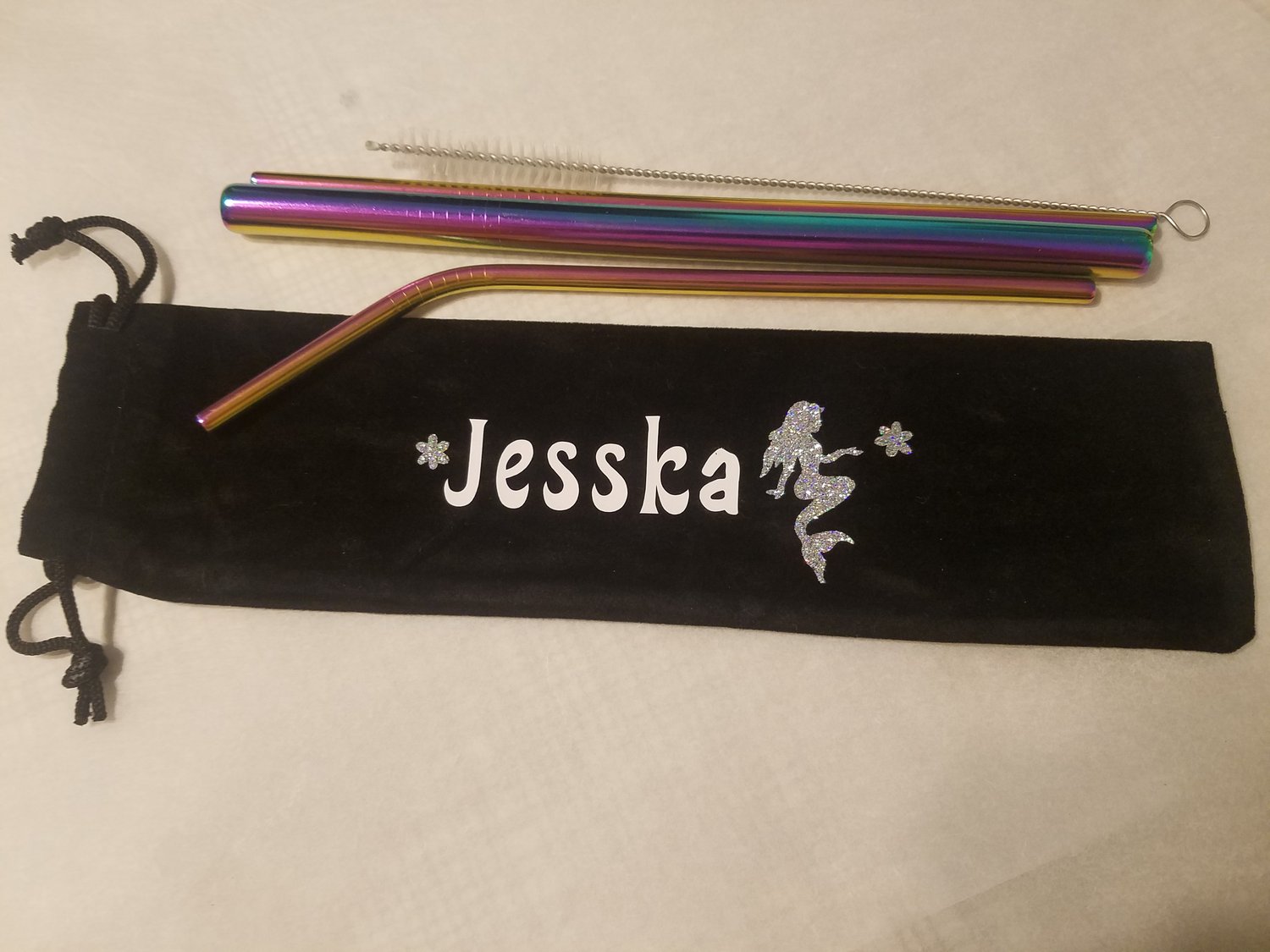 Image of Mermaid symbol custom name straw set