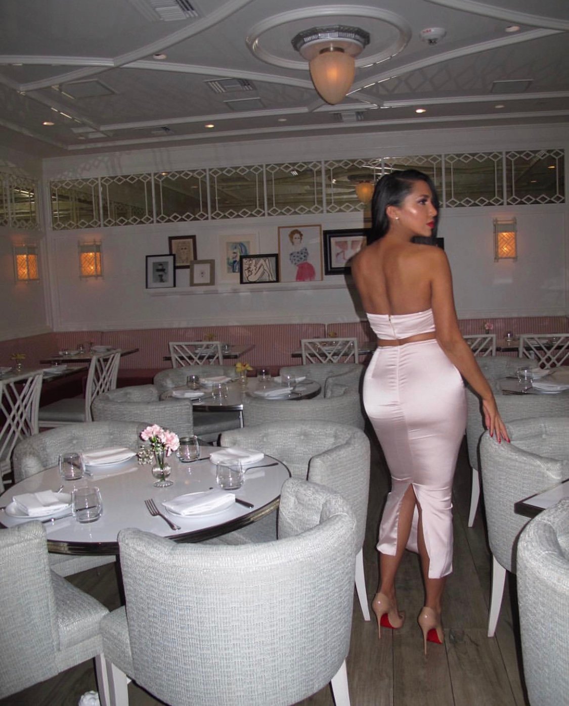 Image of BLUSH SATIN 2-PIECE SET WITH BANDEAU TOP & MAXI SKIRT (SMALL)