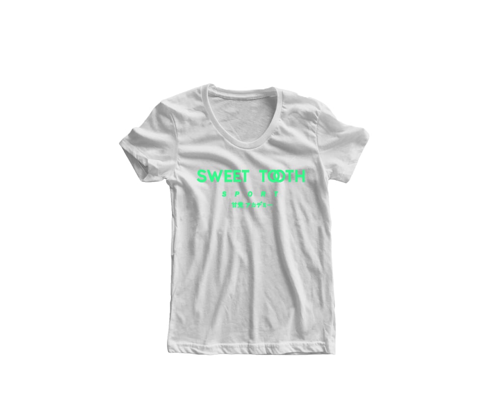 Image of Sweet Tooth Sport Tee White & Neon Green (Womens)