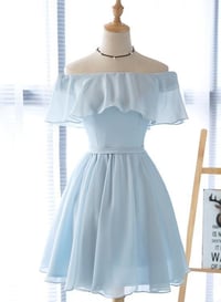 Image 1 of Light Blue Short Bridesmaid Dress, Simple Prom Dress