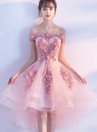 Image 2 of Pink Off the Shoulder Homecoming Dress, Lovely Pink Party Dress