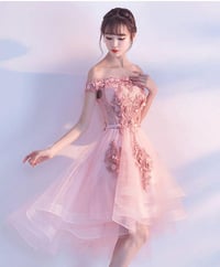 Image 1 of Pink Off the Shoulder Homecoming Dress, Lovely Pink Party Dress