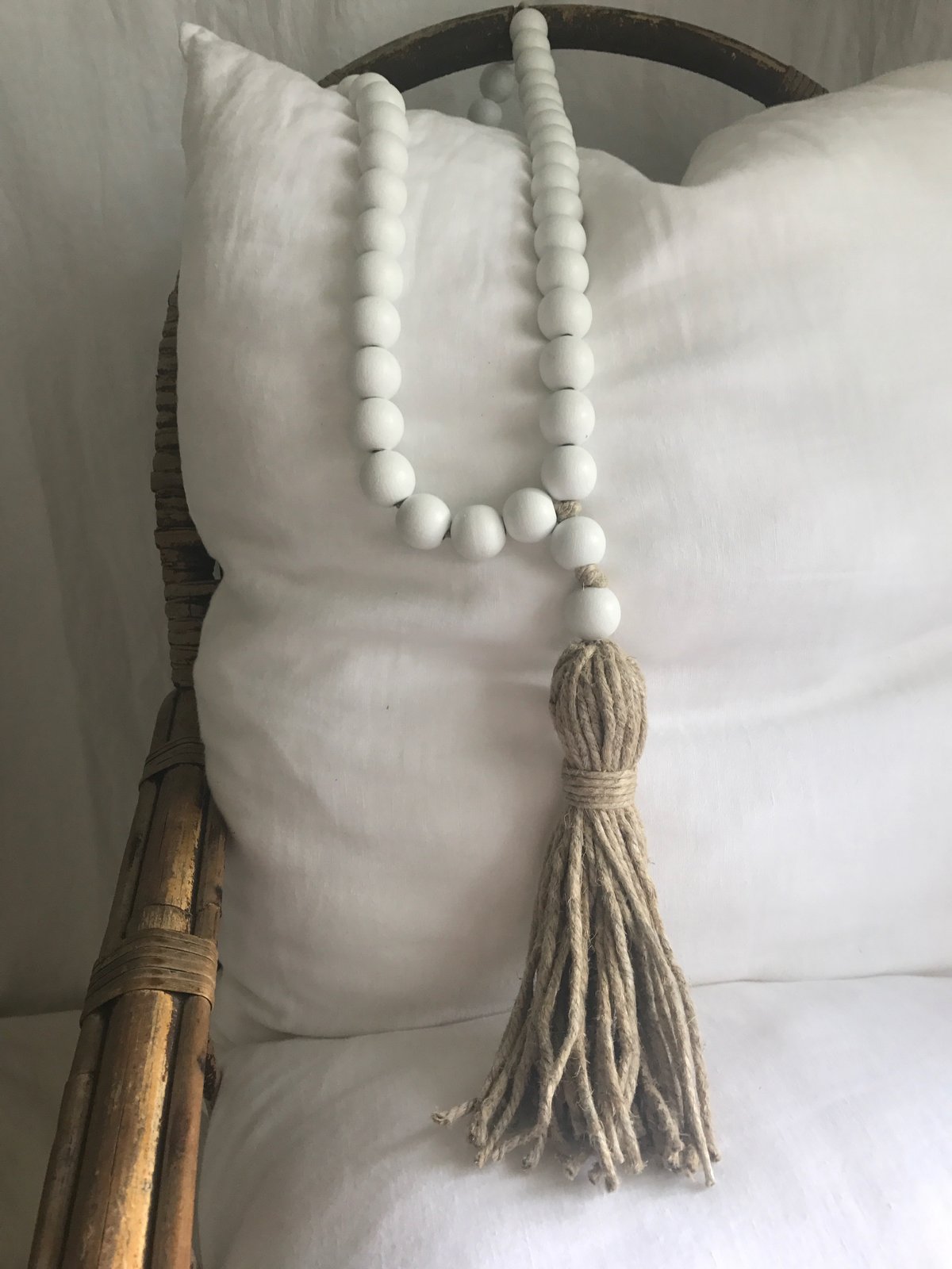 LONG TASSEL LOVE BEAD - WHITE, NATURAL TASSEL | Rich Hippie Design