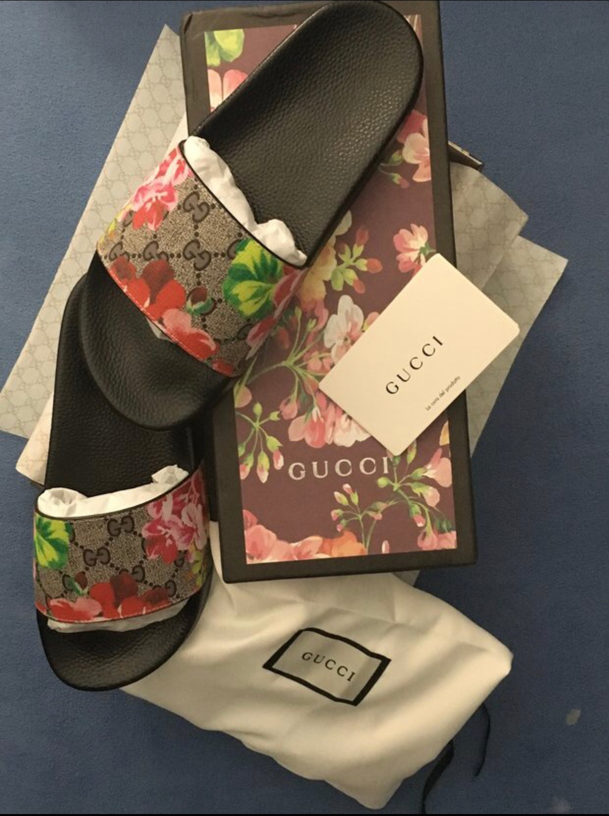 Floral slides gucci sales