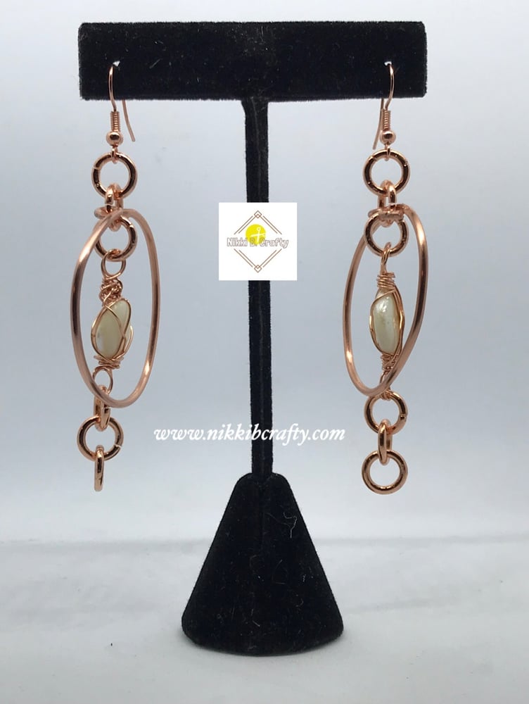 Image of Copper N’ Shell Wire Wrapped Hoops
