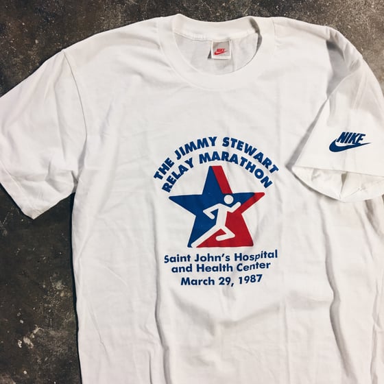 Image of Original 1987 Promo Nike Jimmy Stewart Marathon Tee.