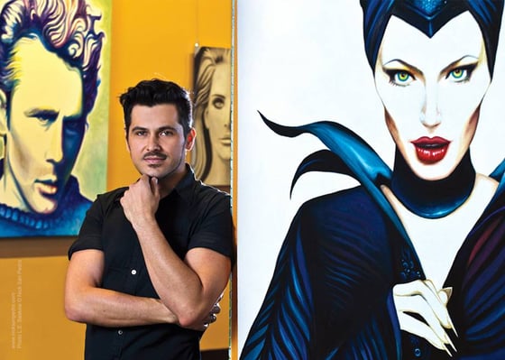Image of Signed 5"x7" photo of artist Nick San Pedro with his Maleficent painting.