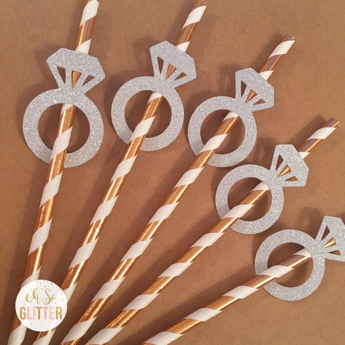 Rose Gold Ring Paper Straws pack of 10 or 20 Oh So Glitter