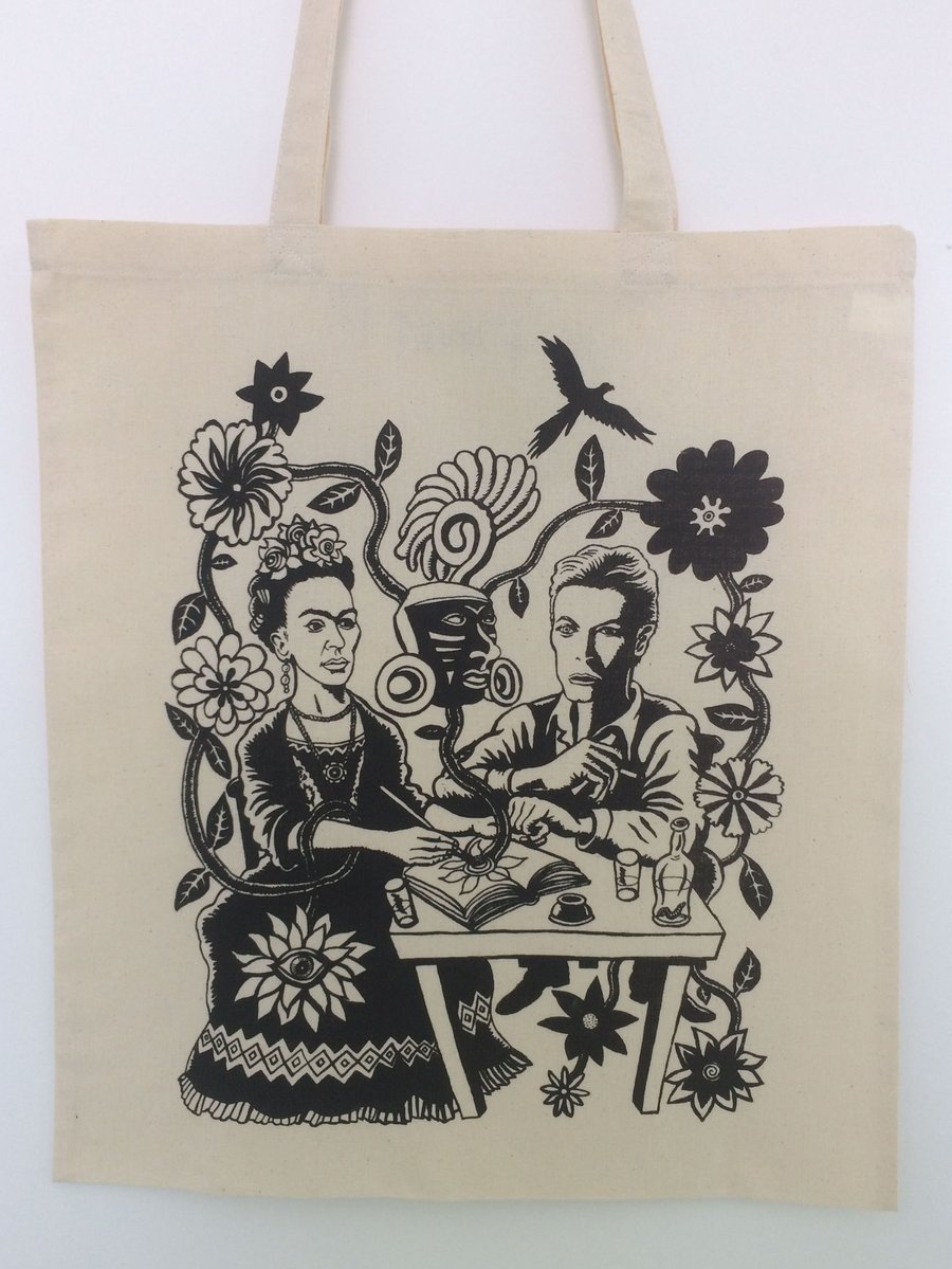 Image of Cosmic Lovers Tote Bag- Frida Kahlo and David Bowie