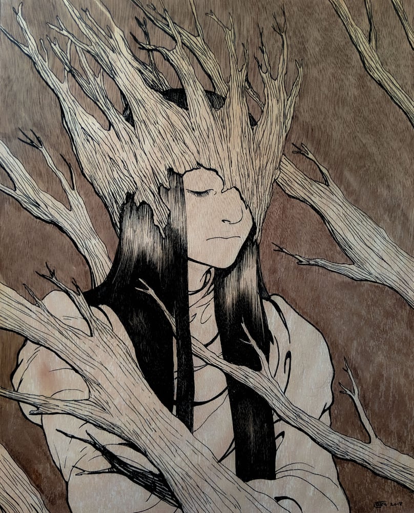 Image of "Queen of the Dead Forest" - Ink on Wood