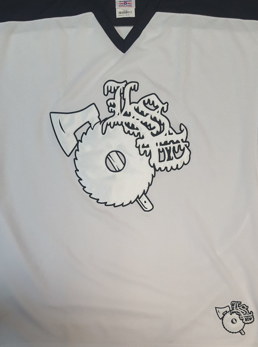 Image of LSP : WHITE W/ BLACK OUTLINE  LSP EMBROIDERED  HOCKEY JERSEY
