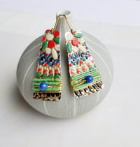Image 2 of Multi-Color Mosaic Vintage Tin Earrings