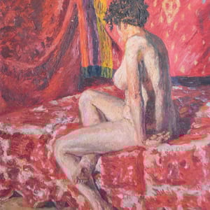 Image of 1926, French Oil Painting, 'Red Nude,' Emile Navarin