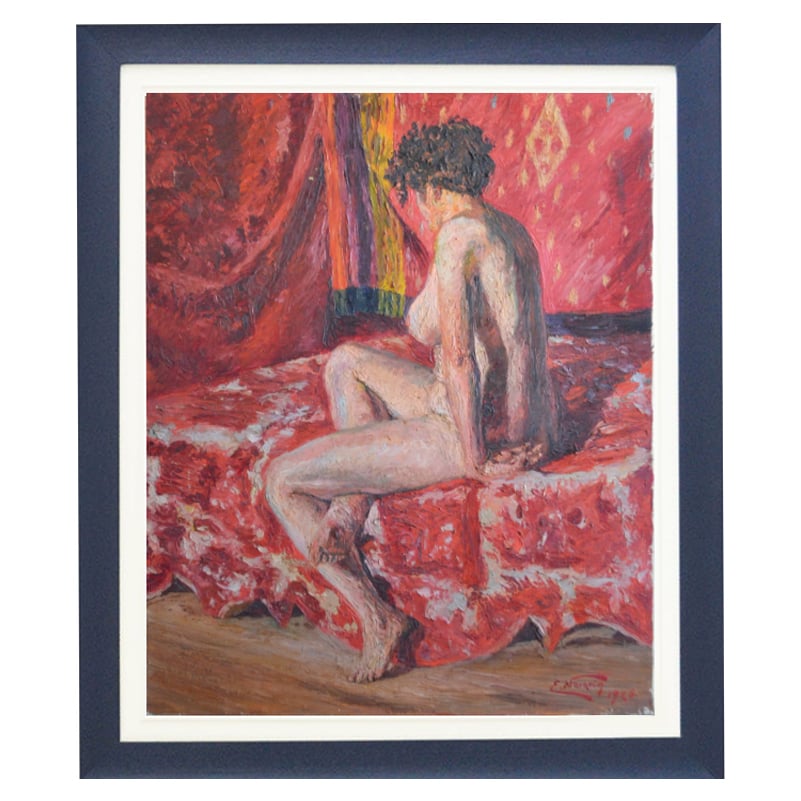 Image of  1926, French Oil Painting, 'Red Nude,' Emile Navarin