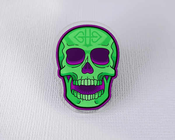 Image of GHD Skull "Mardi Gras" Acrylic Pin