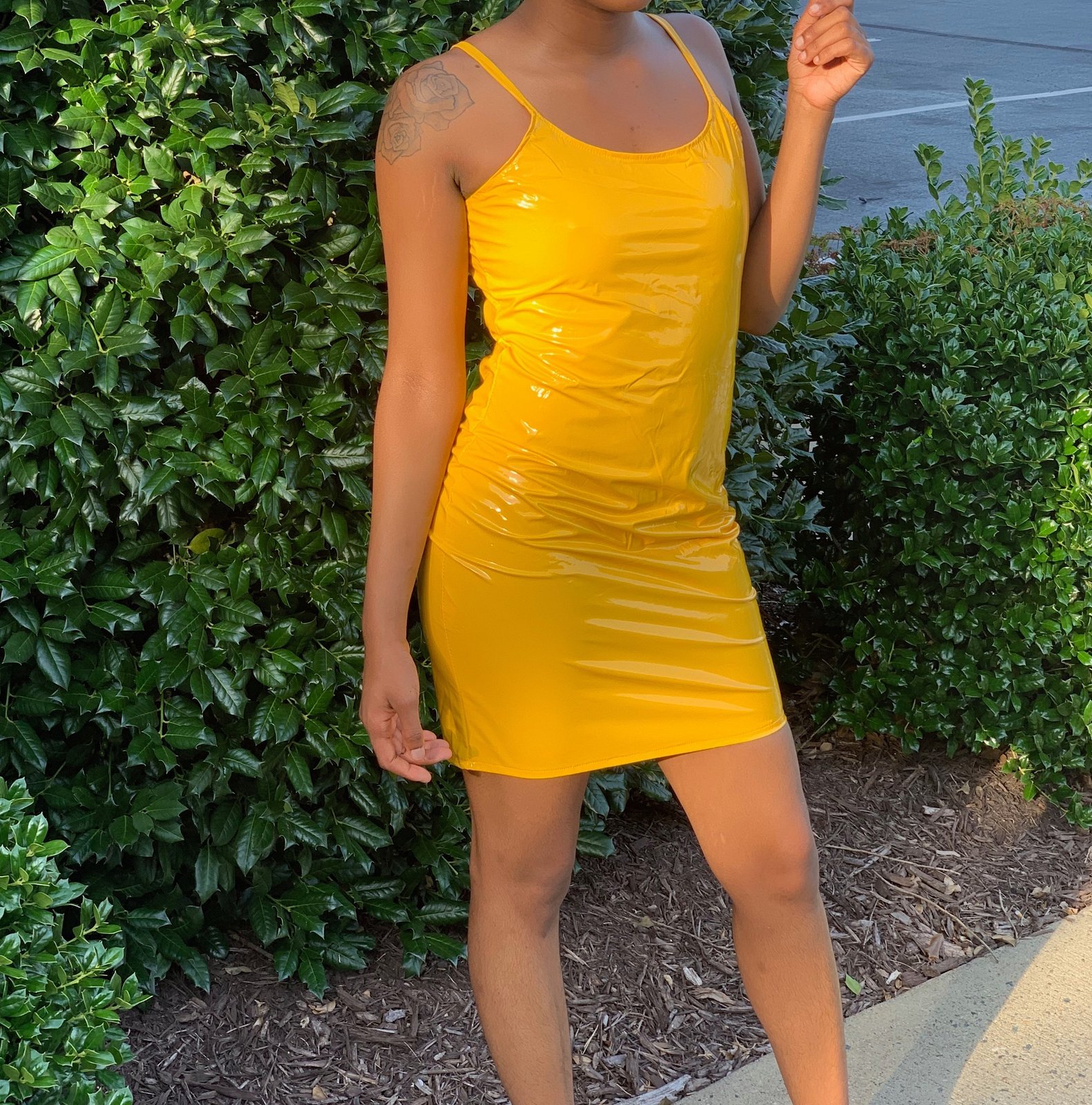 yellow latex dress