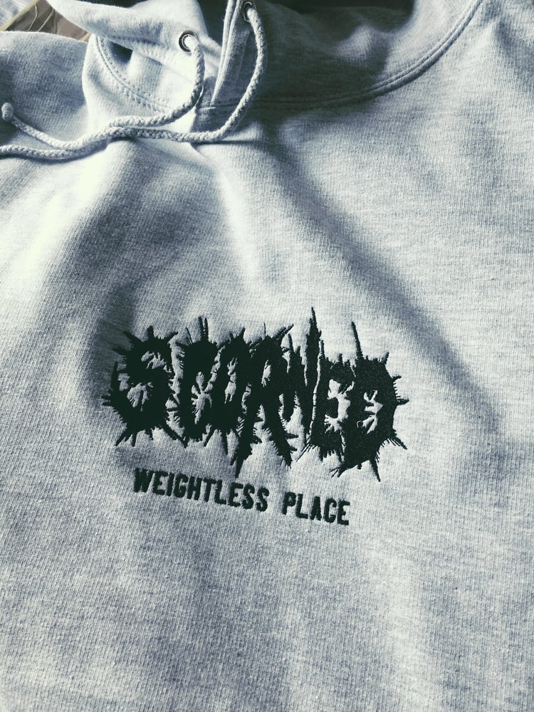 Image of EMBROIDERED GREY SCORNED HOODIE SOLD OUT (ONLY BLACK HOODIES LEFT)