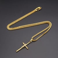 14K Gold Men's Stainless Steel Cross Chain