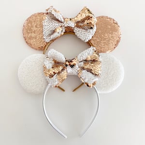 the daydream republic — Rose Gold and White Mouse Ears with Flip Sequin Bow