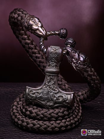 Image of Thor's Hammer : MJOLNIR DARK + Huginn & Muninn Paracord Necklace