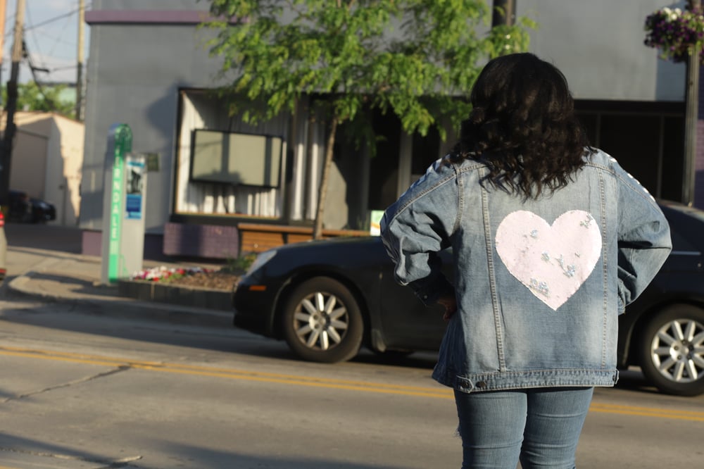 Image of White Love Denim Jacket