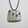 Contemporary Porcelain Statement Necklace, Handmade Pendant, Blue Seed-heads (Squared)