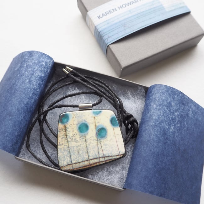 Contemporary Porcelain Statement Necklace, Handmade Pendant, Blue Seed-heads (Squared)