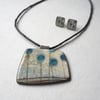 Contemporary Porcelain Statement Necklace, Handmade Pendant, Blue Seed-heads (Squared)