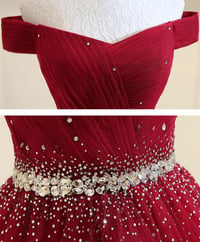Image 3 of Beautiful Dark Red Tulle Beaded Long Formal Dress, New Prom Dress