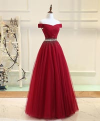 Image 2 of Beautiful Dark Red Tulle Beaded Long Formal Dress, New Prom Dress