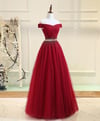 Beautiful Dark Red Tulle Beaded Long Formal Dress, New Prom Dress