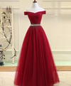 Beautiful Dark Red Tulle Beaded Long Formal Dress, New Prom Dress