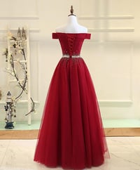Image 4 of Beautiful Dark Red Tulle Beaded Long Formal Dress, New Prom Dress