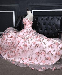 Image 1 of Charming Pink Lace Floral Long Party Dress, Elegant Prom Dress
