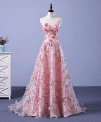 Image 2 of Charming Pink Lace Floral Long Party Dress, Elegant Prom Dress