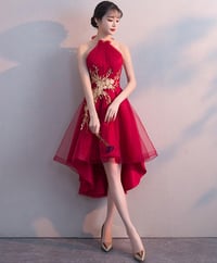 Image 1 of Cute High Low Dark Red New Homecoming Dress, Short Prom Dress