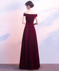 Image 2 of Dark Red Velvet Long Bridesmaid Dress, Elegant Off the Shoulder Party Dress
