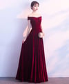 Dark Red Velvet Long Bridesmaid Dress, Elegant Off the Shoulder Party Dress