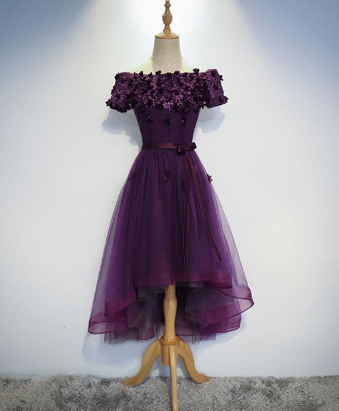 Lovely Dark Purple High Low Tulle Homecoming Dress, Cute Short Prom Dress